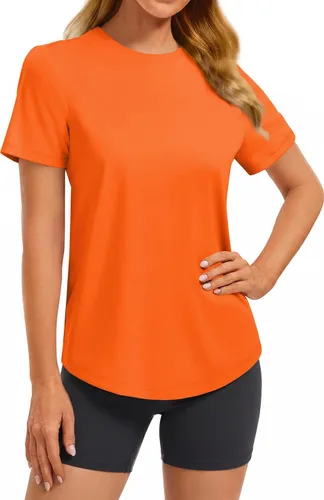Vista 9 de PINSPARK Camisetas básicas de entrenamiento suaves para mujer, de manga Azul oscuro