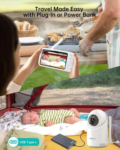 Vista 9 de Jartoo Monitor de bebé de video 2K con cámara y audio, monitor de bebé de largo alcance de 1860 pies sin WiFi Pantalla FHD de 5.5 pulgadas, cámara