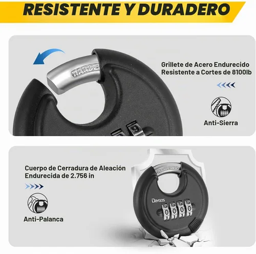 Vista 3 de DAYGOS Candados de disco combinados para exteriores, bloqueo de código de 4 dígitos resistente, bloqueo de disco combinado para unidad