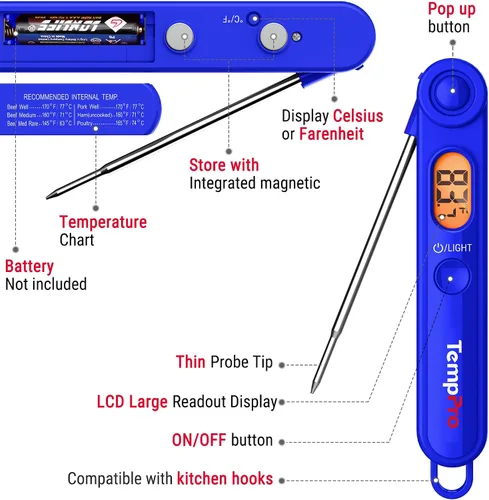 Vista 5 de TempPro TP03B Digital Meat Thermometer for Cooking, Instant Read Thermometer with Backlight, Kitchen Food Thermometer for Grill Smoker BBQ Oil Deep