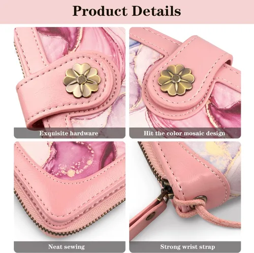 Vista 5 de Billeteras para mujer con múltiples tarjetero, cartera de embrague, tarjetero, organizador de tarjetas para mujer con correa para la muñeca
