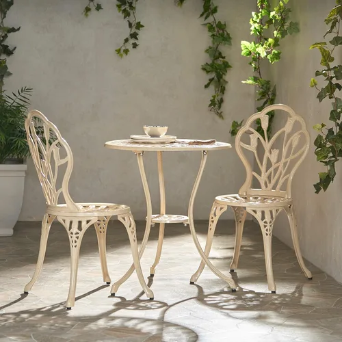 Vista 2 de Juego de jardín bistro exterior en aluminio forjado estilo Nueva Inglaterra, Arena
