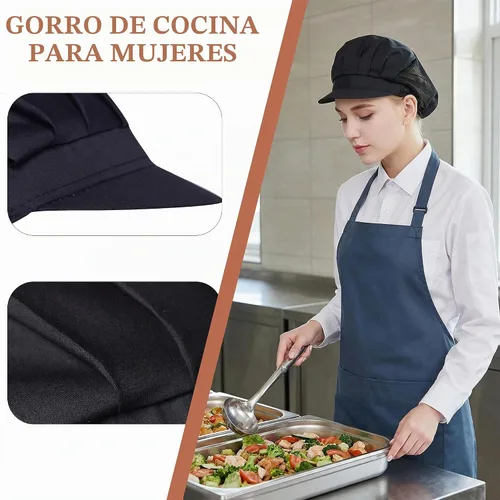 Vista 5 de Nanxson 3 piezas Gorra de chef para cocina, gorro de cocina, redes para el cabello de malla, servicio de alimentos CF9033 Negro*3 piezas