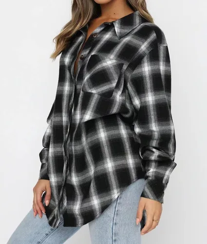 Vista 2 de Lacozy Blusa de lana cuadriculada, para mujer, con cuello, manga larga y botones
