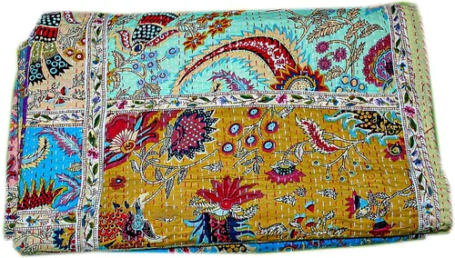 Vista 9 de Edredón Kantha de algodón con estampado indio de Ikat, hecho a mano Kantha, funda de cama de algodón cosida a mano Gudari, manta bohemia Kantha Negro