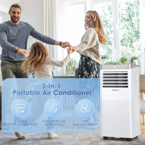 Vista 2 de COSTWAY Aire acondicionado portátil, enfriador de aire de 8000 BTU con modo ventilador y deshumidificador para habitaciones de hasta 230 pies