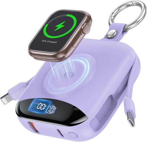 Vista 10 de Cargador portátil, 10,000 mAh, 22,5 W, banco de energía de carga rápida con cables integrados, paquete de baterías esenciales de viaje con pantalla