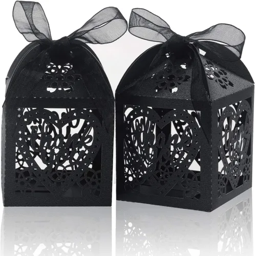 Vista 9 de COTOPHER Cajas cortadas con láser, 60 cajas de regalo de agradecimiento, cajas de regalo de boda, cajas de dulces de encaje para bodas, despedidas