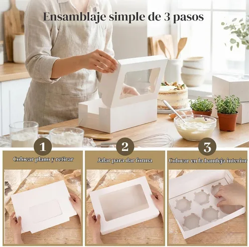 Vista 4 de VGOODALL 6 cajas blancas para cupcakes, 15 contenedores para cupcakes blanco-1
