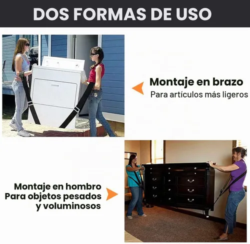 Vista 3 de Correas de mudanza, correas de elevación para 2 personas para mover muebles, sistema de elevación y movimiento con cinturón de hombro para Negro