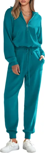 Vista 43 de PRETTYGARDEN Conjunto de suéter de 2 piezas para mujer, sudadera con cremallera, pantalones deportivos, ropa casual