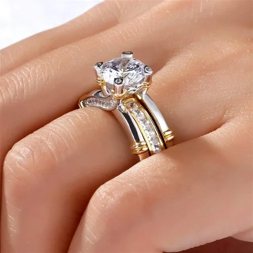 Vista 7 de JEULIA Juego de anillos de plata de ley con circonitas cúbicas para mujer, diseño intercambiable, para matrimonios, compromisos, aniversarios