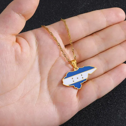 Vista 5 de Collar de cadena ajustable con colgante de mapa de Honduras para hombres, Acero inoxidable, No es una piedra preciosa