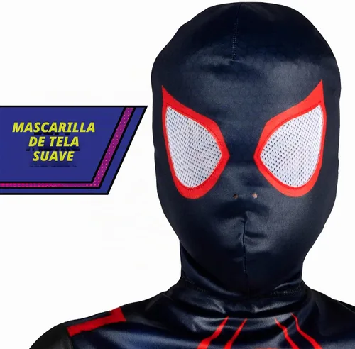 Vista 4 de Marvel Miles Morales - Disfraz oficial de Halloween para jóvenes, overol estampado con máscara de tela
