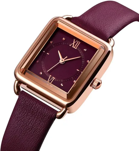 Vista 8 de carlien Reloj de cuarzo para mujer, elegante, rectangular, con correa de cuero y corona de zafiro
