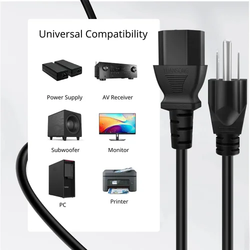 Vista 4 de Cable de alimentación universal TNP - NEMA 5-15P a IEC320C13, cable de alimentación, enchufe conector, negro, CBL_SJT18_3P_C13_3F 18 Awg