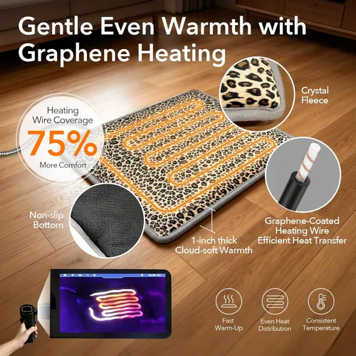 Vista 4 de 5V USB Pet Heating Pad, Adapter, Dual-Sensor Safety, Plush, Black