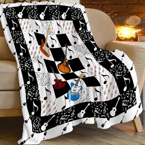 Vista 7 de Manta de guitarra, nota musical, guitarra, instrumentos musicales, manta de regalo para niños, niñas, niños, adultos, mujeres, hombres, súper suave