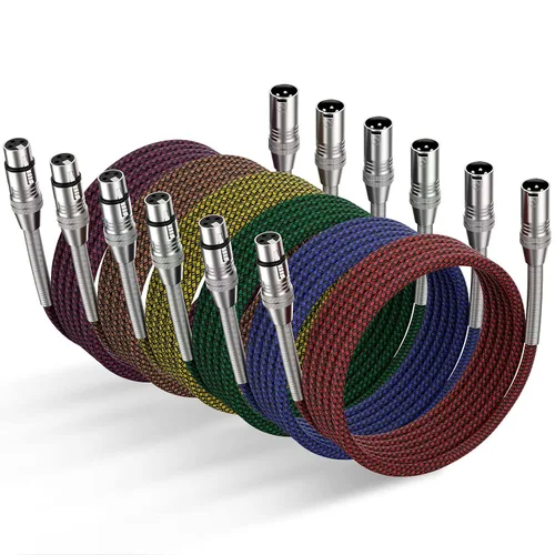 Vista 10 de Cable XLR de 2 pies, paquete de 10 unidades, cable de micrófono trenzado XLR macho a hembra, cable de micrófono de 3 pines, cable XLR equilibrado