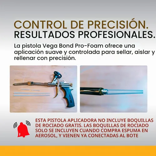 Vista 5 de Vega Bond Pistola de espuma Pro Spray – Aplicador profesional de espuma de poliuretano con punta giratoria de 360°, diseño reutilizable de alta