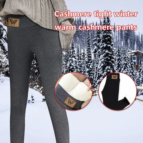 Vista 4 de Leggings de invierno con forro polar para mujer, leggings térmicos de cachemira, cálidos y gruesos, con bolsillos de felpa de cintura alta