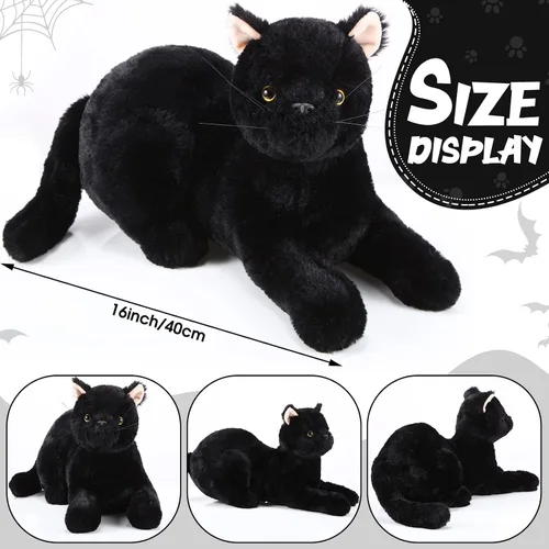 Vista 2 de Sosation - Peluche de gato de 16 pulgadas, juguete de gato negro realista de felpa suave, almohada de peluche linda, regalos lindos para niños