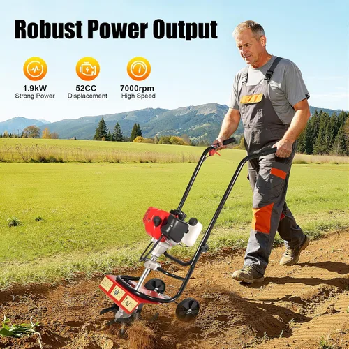 Vista 3 de 52CC 1.9KW Handpull Mini Tiller, Upthehill ZN-8001 Cultivador de jardín eléctrico Cultivador de retroceso para jardín y césped, excavación