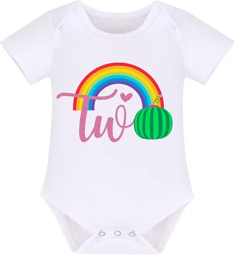 Vista 4 de IBAKOM Conjunto de ropa de 3 piezas para bebé niña de manga corta + tutú de tul de princesa arcoíris + diadema con lazo, 3 piezas