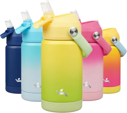 Vista 29 de Konokyo Botella de agua aislada con tapa de pajilla, botella de metal al vacío de acero inoxidable de 18 onzas con mango de silicona, color negro