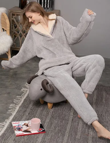 Vista 2 de Peaceglad Conjunto de pijama mullido para mujer, pantalones de vellón, ropa de dormir de felpa suelta