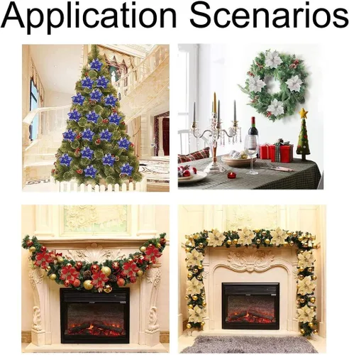 Vista 5 de (paquete de 12) adornos para árbol de Navidad con purpurina y flores