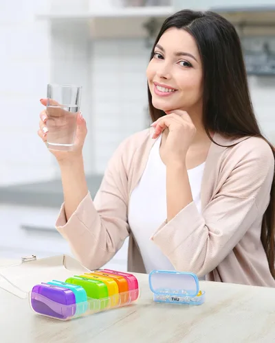 Vista 6 de ZIKEE Paquete de 7 pastilleros extra grande, pastillero portátil para 7 días para bolsillo, bolso, pastillero semanal con diseño de doble