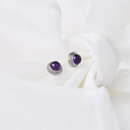 Vista 84 de Aretes de plata de ley con piedra natal de cristal real, joyería para mujer, moda occidental 925, envejecida, bohemia, hecha a mano, el mejor regalo