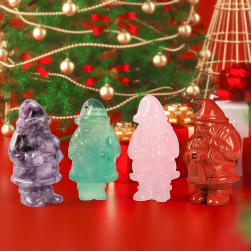 Vista 8 de Artistone Adorno de decoración navideña de Papá Noel de cristal de 2 pulgadas, tallado a mano, lindo regalo de Papá Noel, figura mexicana