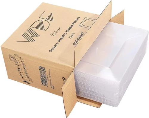 Vista 9 de WDF 60 platos de plástico transparente, platos desechables cuadrados de 9.5 pulgadas, 60 platos de plástico transparente, platos desechables