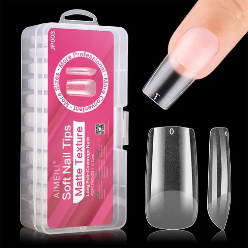 Vista 15 de AIMEILI 432 puntas de uñas postizas cortas de almendra, redondas, de cobertura completa, para extensión de uñas de remojo, uñas postizas acrílicas a