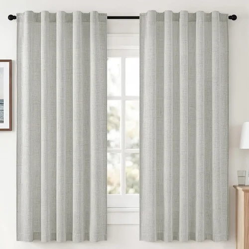 Vista 34 de MIULEE - Cortinas de lino sintético de 96 pulgadas de largo, 2 paneles, cortina semitransparente natural con pestaña trasera, bolsillo para barra