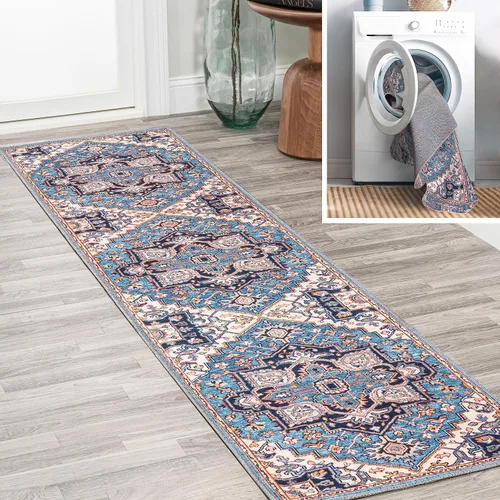Vista 3 de JONATHAN Y Alfombra circular lavable a máquina de 2 x 8 pies, medallón grande adornado Cirali para sala de estar, dormitorio, cocina, oficina, fácil