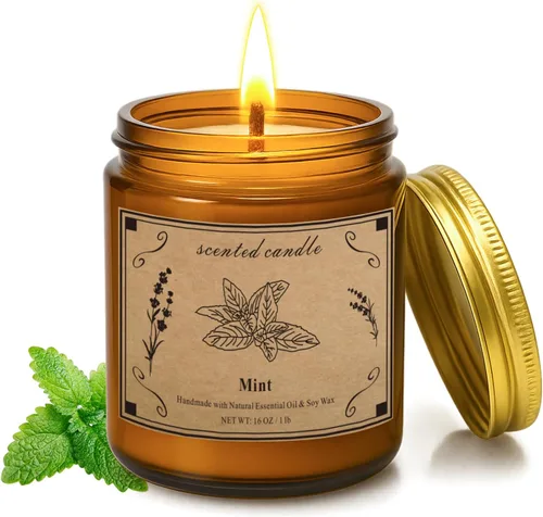 Vista 11 de Velas perfumadas, vela de cera de soja de tarro grande de 16 oz – Ámbar y sándalo con mezcla premium de cera vegetal para una combustión constante