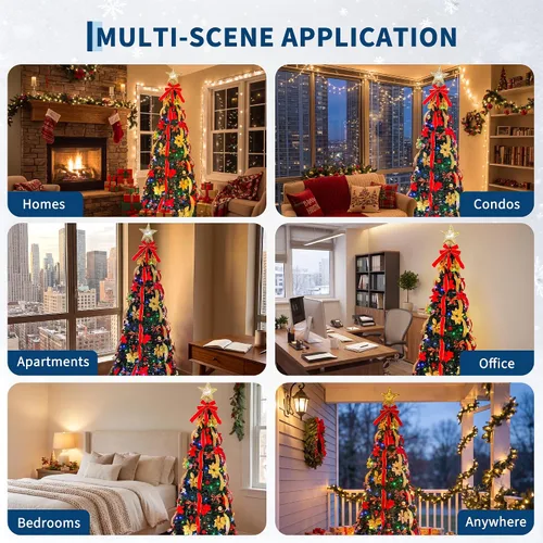 Vista 3 de Árbol de Navidad desplegable de 6 pies, árbol de Navidad preiluminado con Árbol de Navidad plegable con 200 luces LED preiluminadas, proyecta