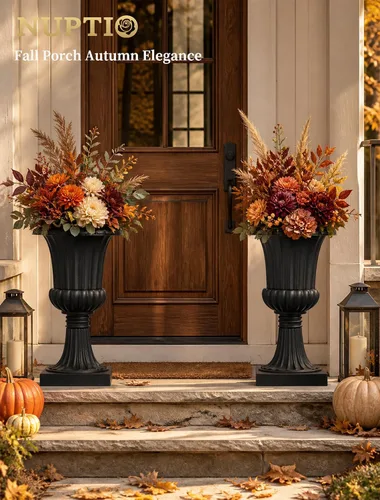 Vista 2 de NUPTIO Urn Planters for Front Porch: 19.7 Inch Set of 2 Black Pedestal Pots