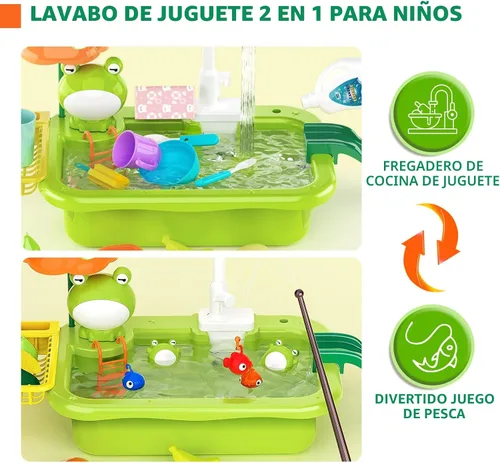 Vista 3 de Fregadero de juego con agua corriente, juguete de fregadero de cocina con grifo eléctrico, accesorios de cocina, juguetes flotantes de piscina