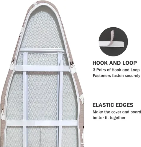 Vista 4 de Funda para tabla de planchar y almohadilla de tamaño estándar de 15 x 54 pulgadas, 3 pares de correas de cierre de , bordes elásticos, cubierta