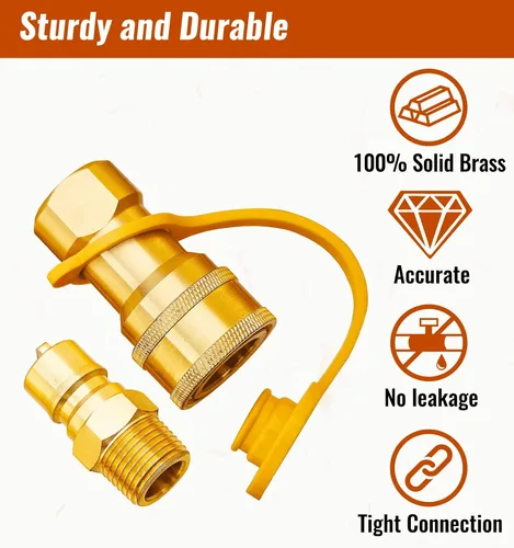 Vista 3 de CALPOSE Kit de conexión rápida de gas de 1/2", conector de desconexión rápida de gas LP y enchufe de inserción macho, latón macizo