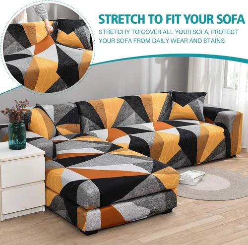 Vista 4 de MIFXIN Funda de sofá seccional de 2 piezas elásticas de 3 asientos en forma de L, fundas elásticas impresas para sofá seccional, protector