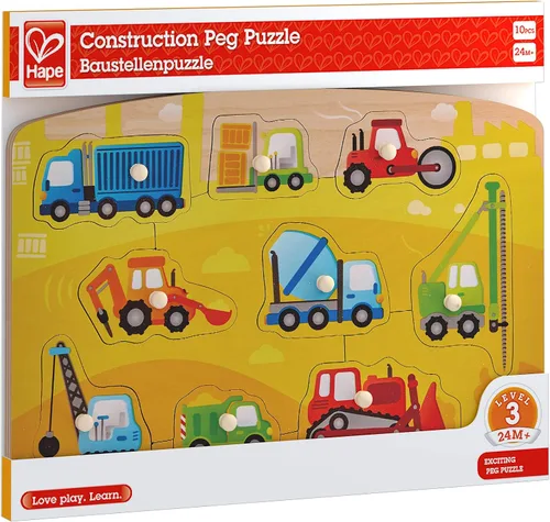 Vista 4 de Hape Rompecabezas de clavijas de construcción Juego de rompecabezas de madera de 10 piezas, juguete de aprendizaje para niños pequeños