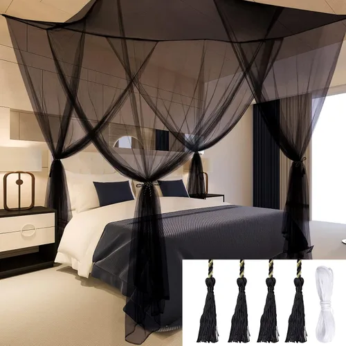 Vista 8 de Aoresac Toldo de cama para niñas, elegantes cortinas de cama con dosel de techo, toldo de princesa para cama de niñas, red de cama colgante