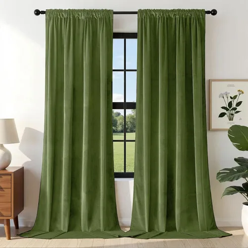 Vista 24 de Joydeco Cortinas de terciopelo negro de 72 pulgadas de largo, 2 paneles, cortinas opacas de lujo con bolsillo para barra, cortinas de ventana
