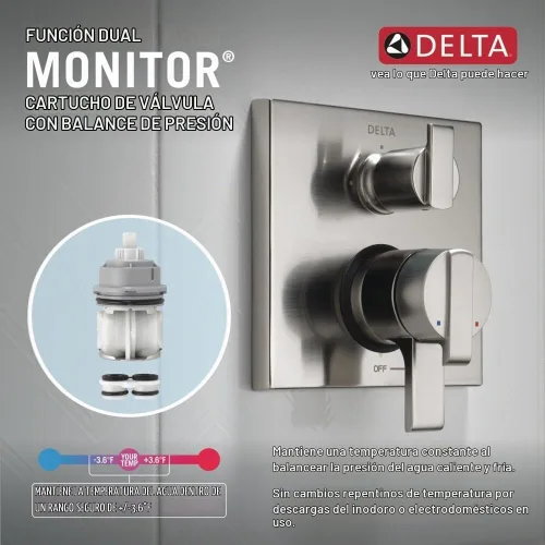 Vista 3 de Delta Moderno kit de moldura de mango de ducha de doble función con desviador integrado de 3 vías, válvula de sistema de ducha de oro cepillado