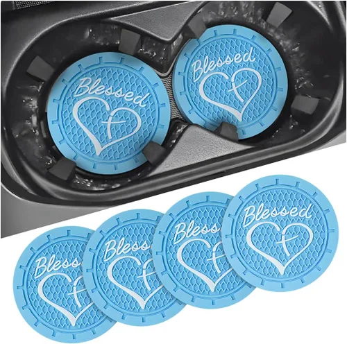 Vista 13 de AICEL Paquete de 4 posavasos para automóvil, inserto para portavasos de PVC suave de 7 cm, tapete antideslizante y a prueba de golpes cristiano